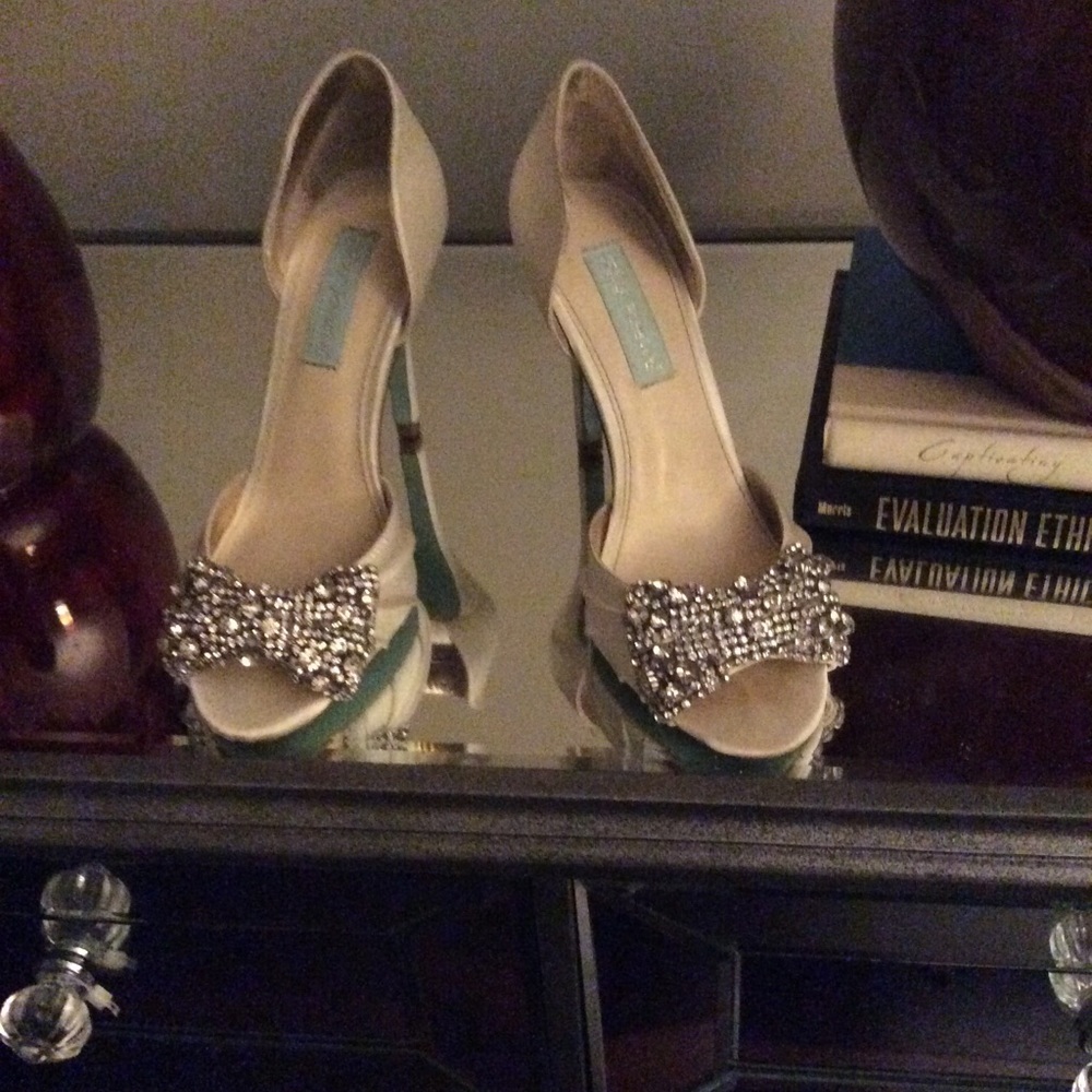 Satin white Betsy Johnson wedding shoes